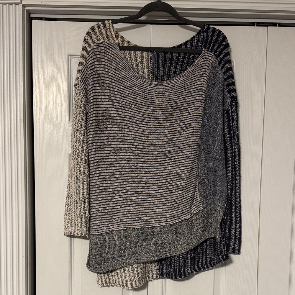 Free People Striped Sweater - Cream and Blue